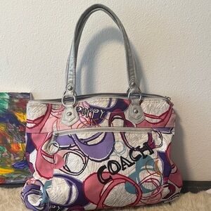 Coach Happy Poppy Multi Colored Heart Shoulder Bag